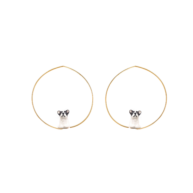 NACH 法國鬥牛犬瓷圈型耳環