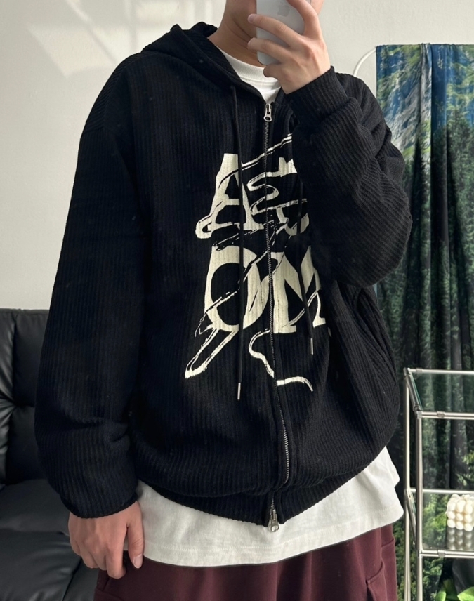Holy in code 美式卡默 字母 雙拉鍊 連帽 外套