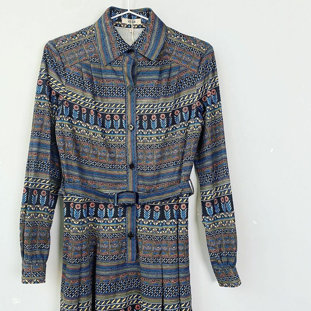 民族風藍色太陽花連身裙