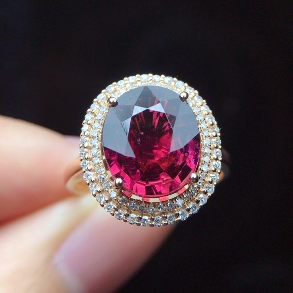 限量特價 18k真金真鑽 碧璽戒指 送證書