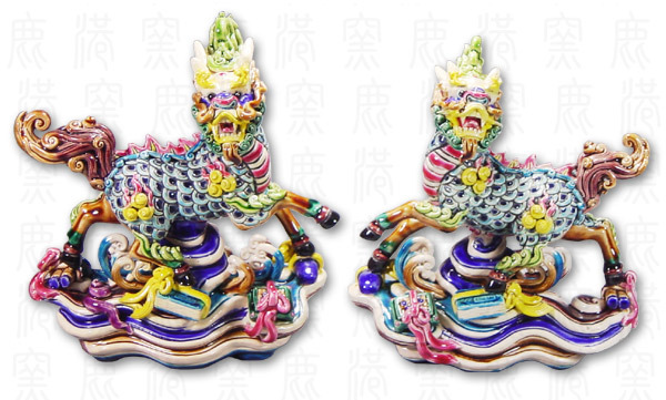 鹿港窯禮品館｜交趾陶四寶麒麟對S