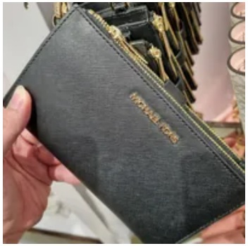 [S] MICHAEL KORS 35F8GTVW0L JET SET TRAVEL LEATHER LG DOUBLE ZIP WRISTLET,BLACK/GOLD, 192317762761 (SMK630)