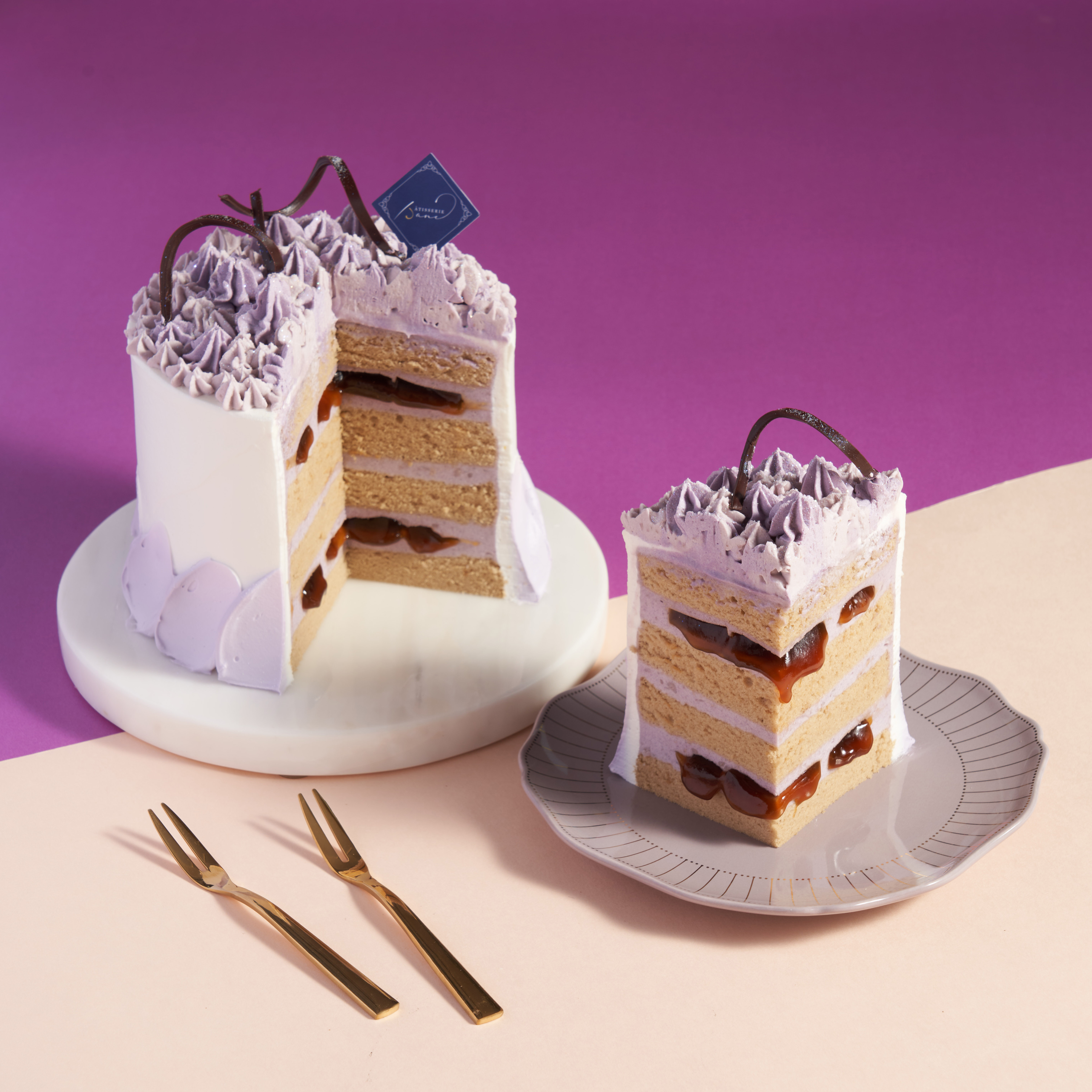 Taro & Brown Sugar Mochi Cake