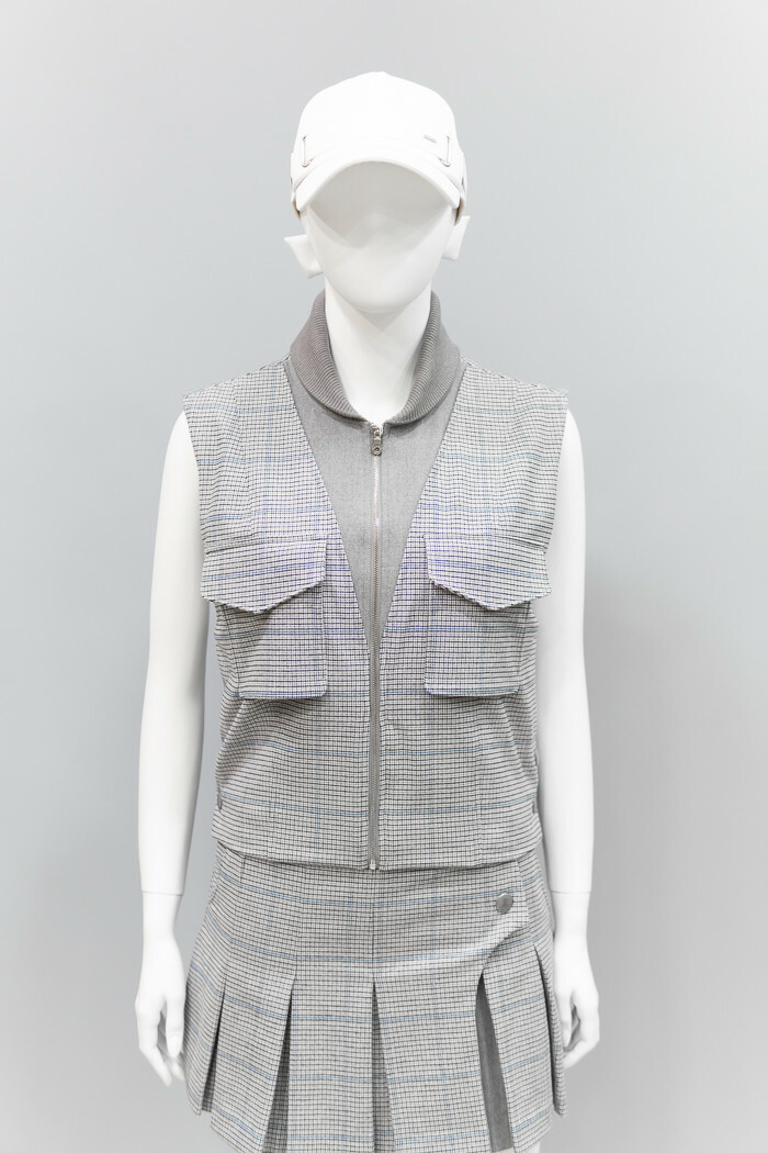 女10M【韓國FanTom】/美拉德時尚混羊毛拼色V領拉鍊背心外套 /網美推薦高爾夫球衣