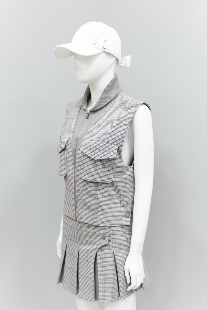 女10M【韓國FanTom】/美拉德時尚混羊毛拼色V領拉鍊背心外套 /網美推薦高爾夫球衣