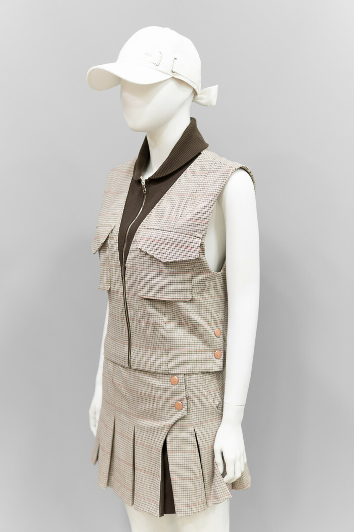 女10M【韓國FanTom】/美拉德風格 時尚混羊毛拼色V領拉鍊背心外套 /網美推薦高爾夫球衣