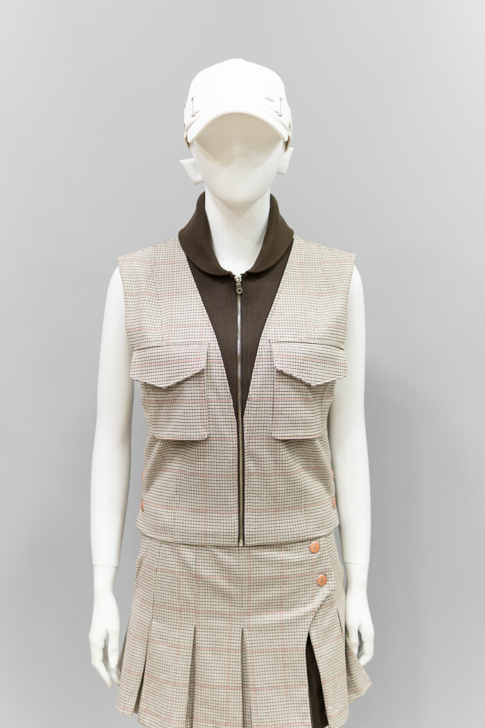 女10M【韓國FanTom】/美拉德風格 時尚混羊毛拼色V領拉鍊背心外套 /網美推薦高爾夫球衣