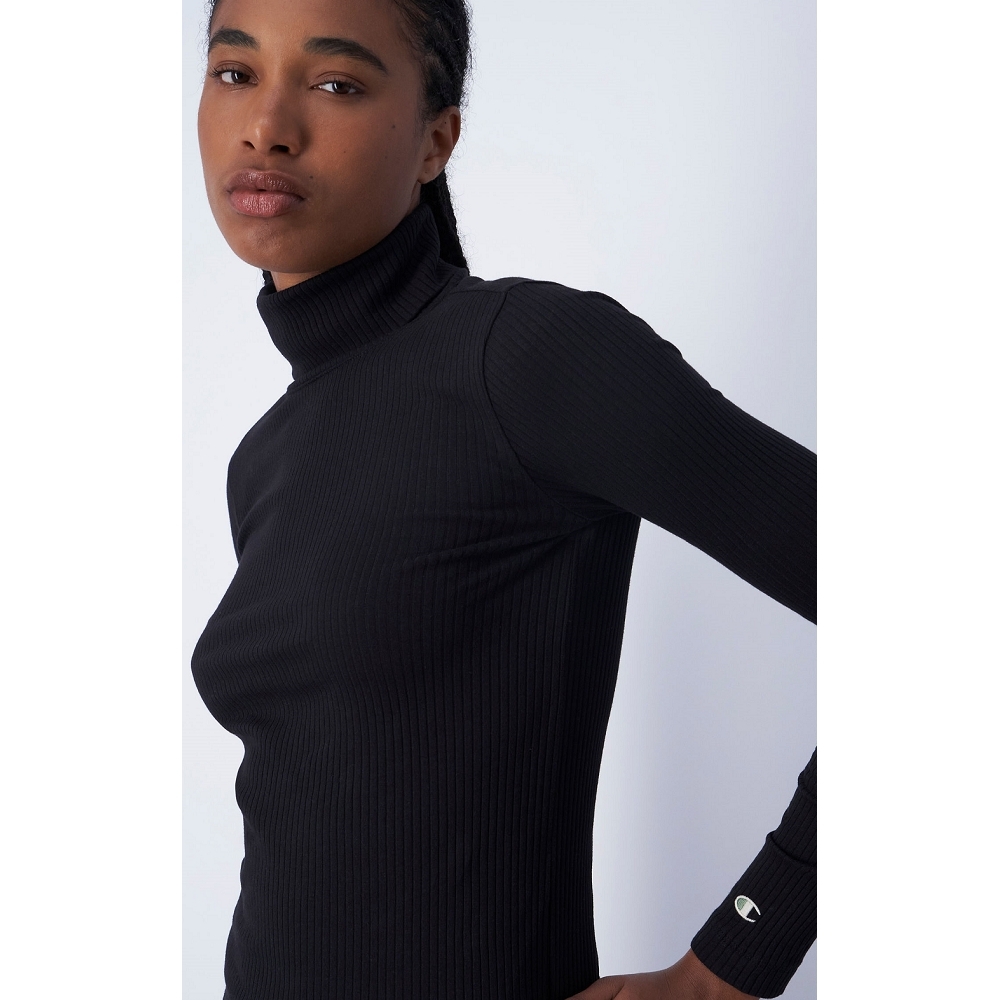 女款-【ECO 有機系列】羅紋高領五分袖針織衫-黑色（116734-KK001）