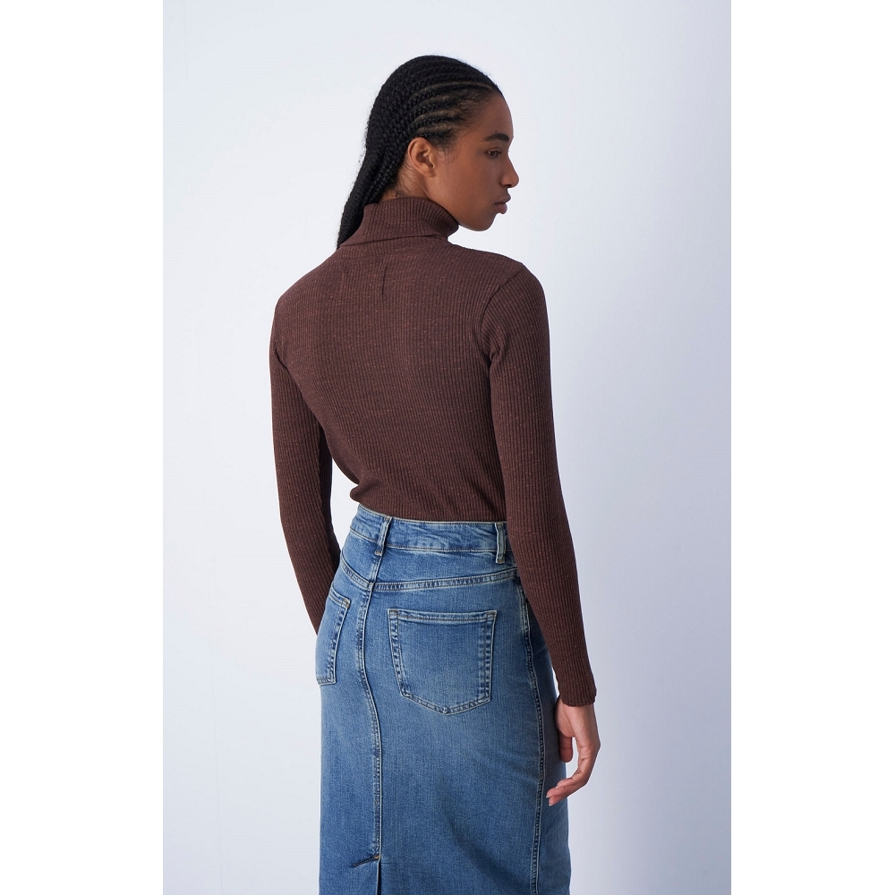 女款-【ECO 有機系列】羅紋高領五分袖針織衫-咖啡（116734-MM505）