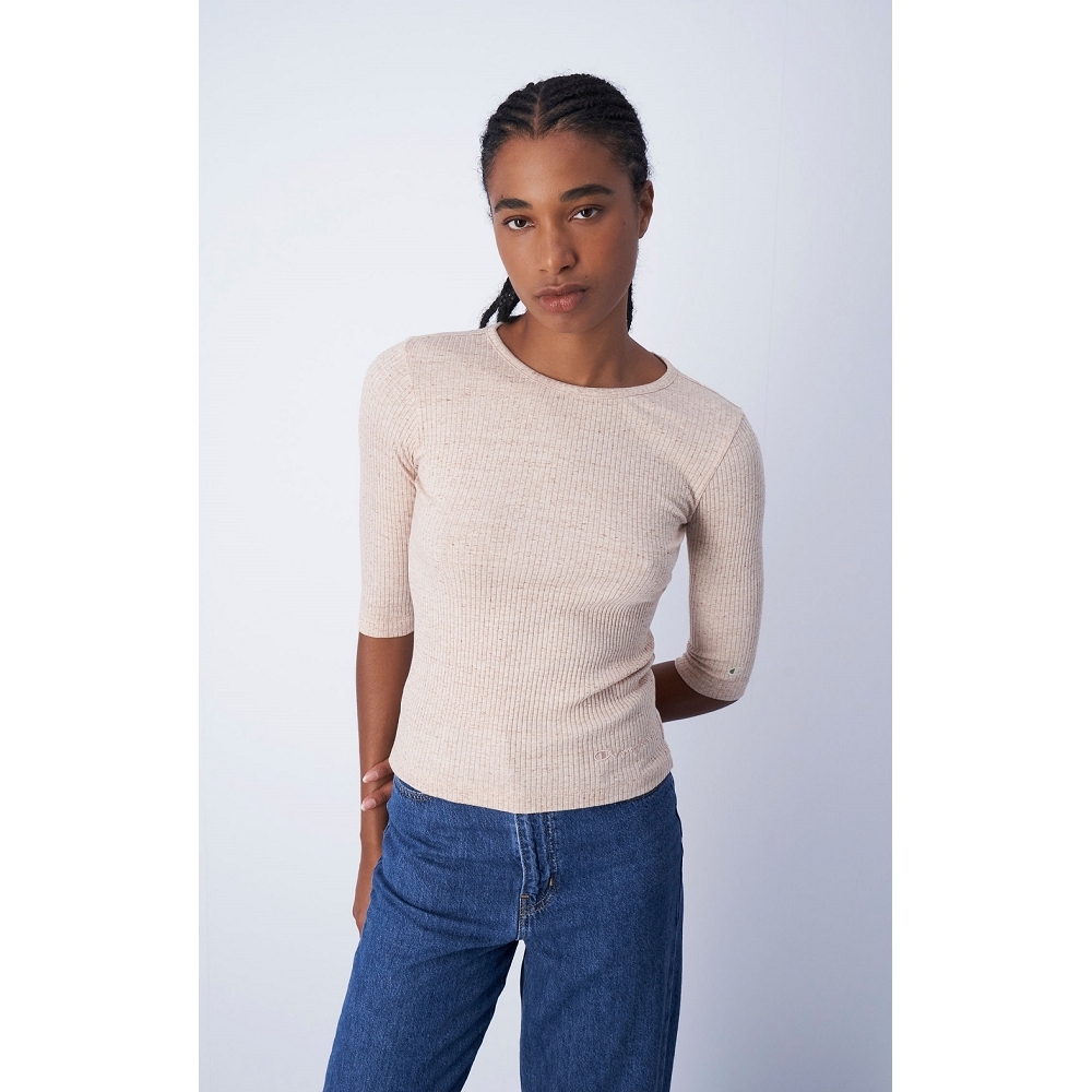 女款-【ECO 有機系列】羅紋五分袖上衣-燕麥（116735-PM006）