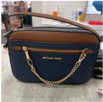 [S] MICHAEL KORS 35F3GTTC9L LG EW ZP CHAIN CROSSBODY LEATHER,NAVY, 196163985640 (SMK636)