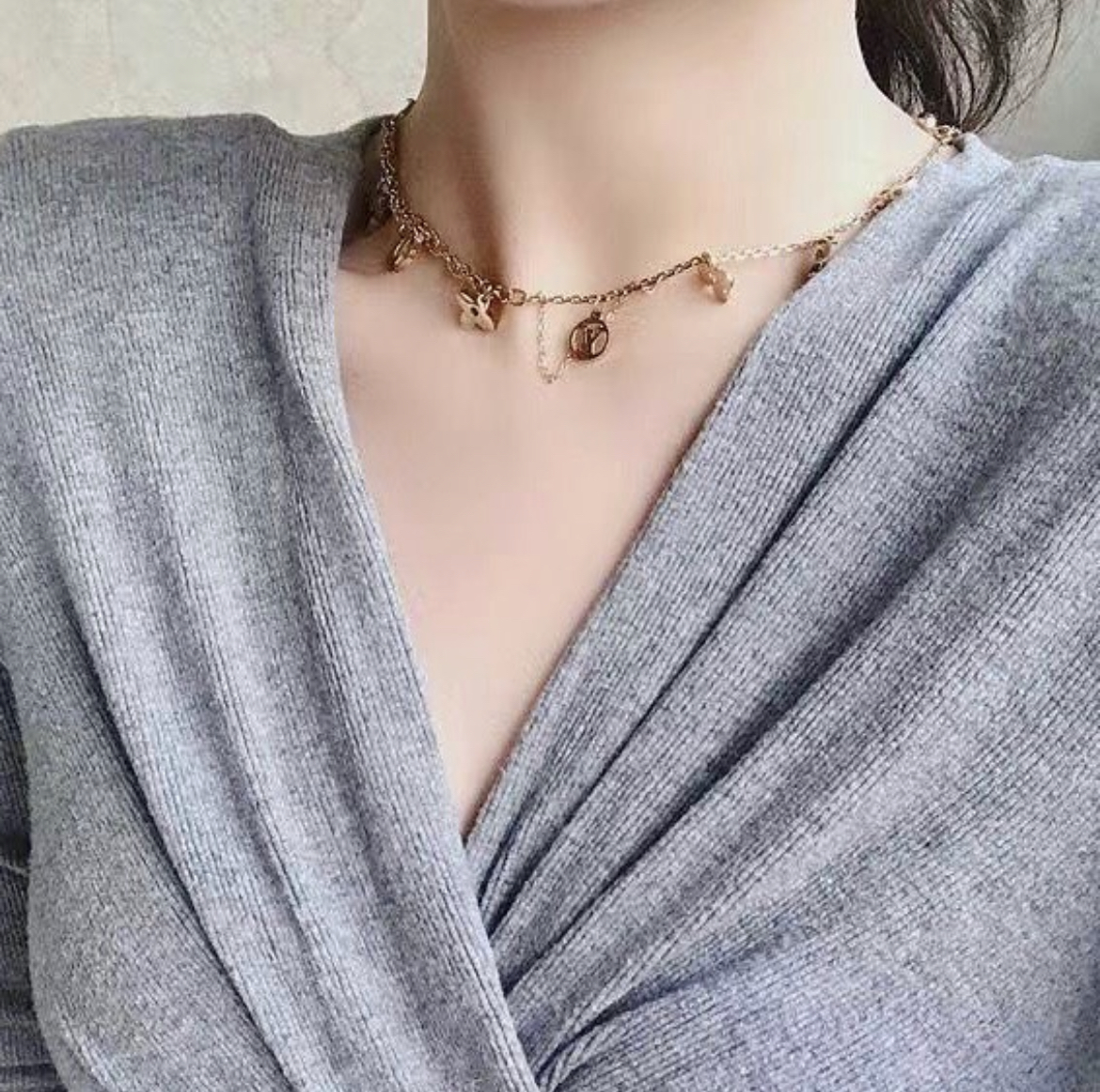 小lv 四葉草多花全金翻玩項鍊