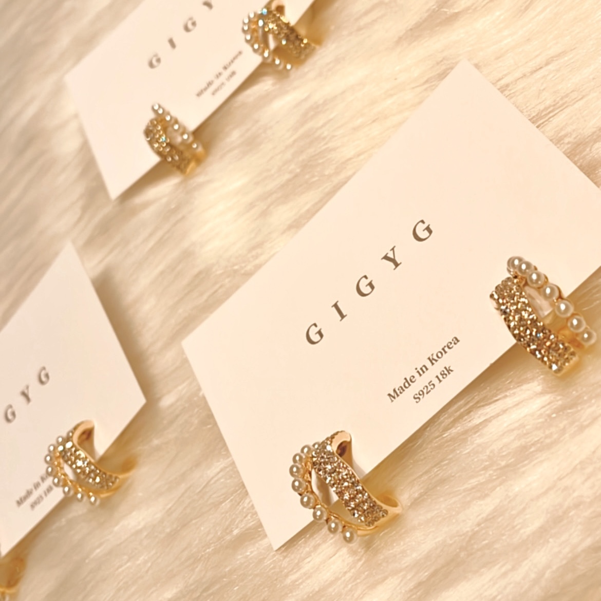 水鑽紋白珍珠 假雙c圈耳釘