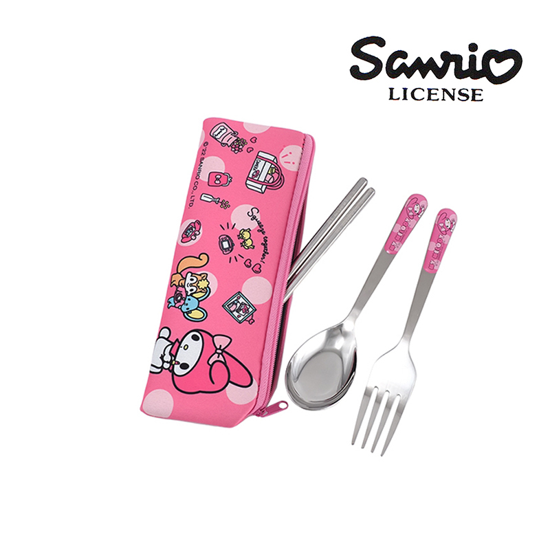 三麗鷗｜𝗦𝗮𝗻𝗿𝗶𝗼 美樂蒂 三件式不鏽鋼餐具組