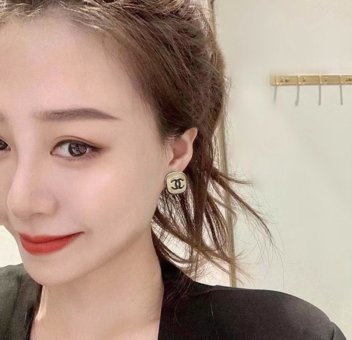 香奶奶 雙c白金晶透方型耳釘