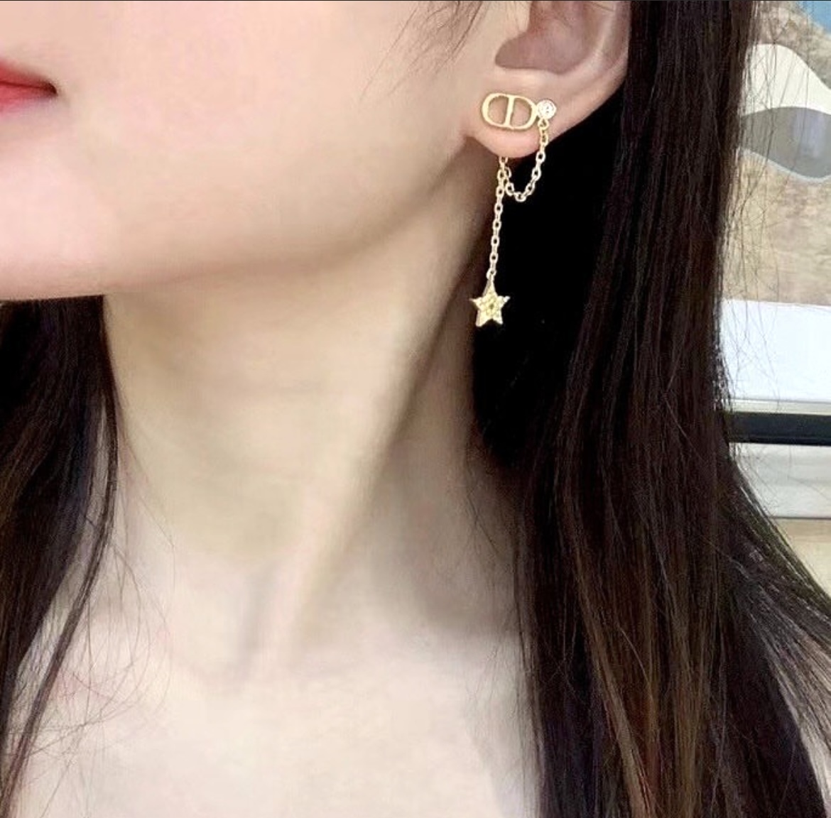 CD夢幻星空金鑽”假雙環掛鍊墜耳扣釘/現貨1