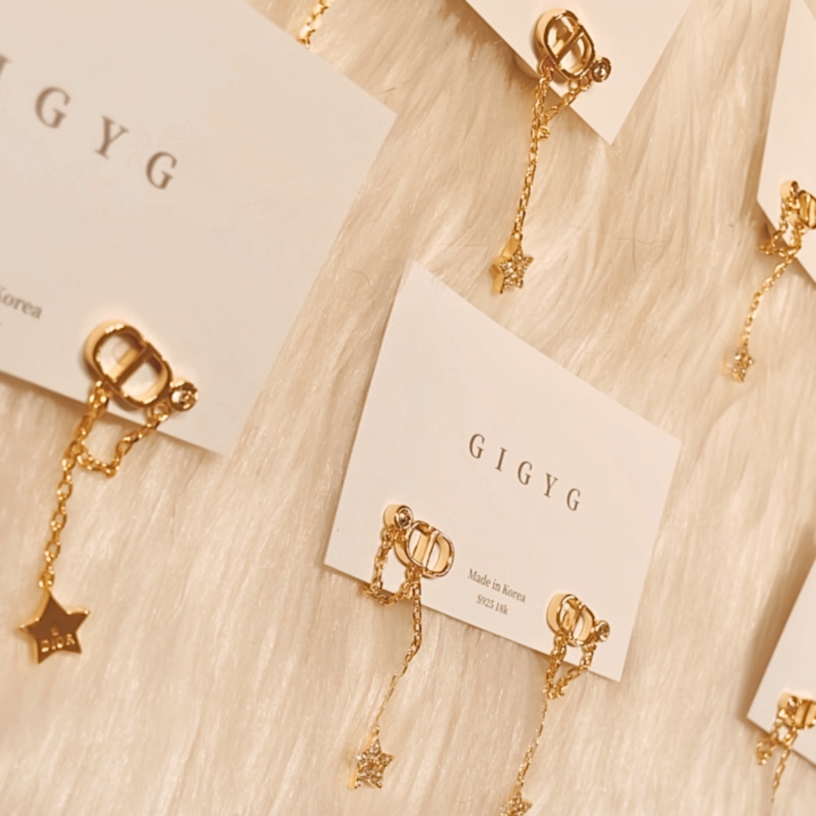 CD夢幻星空金鑽”假雙環掛鍊墜耳扣釘/現貨1