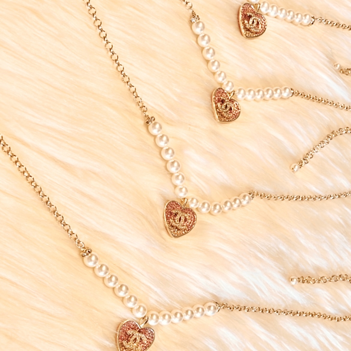 香奶奶夢幻漸層粉金鑽/珍珠桃心 翻玩項鍊