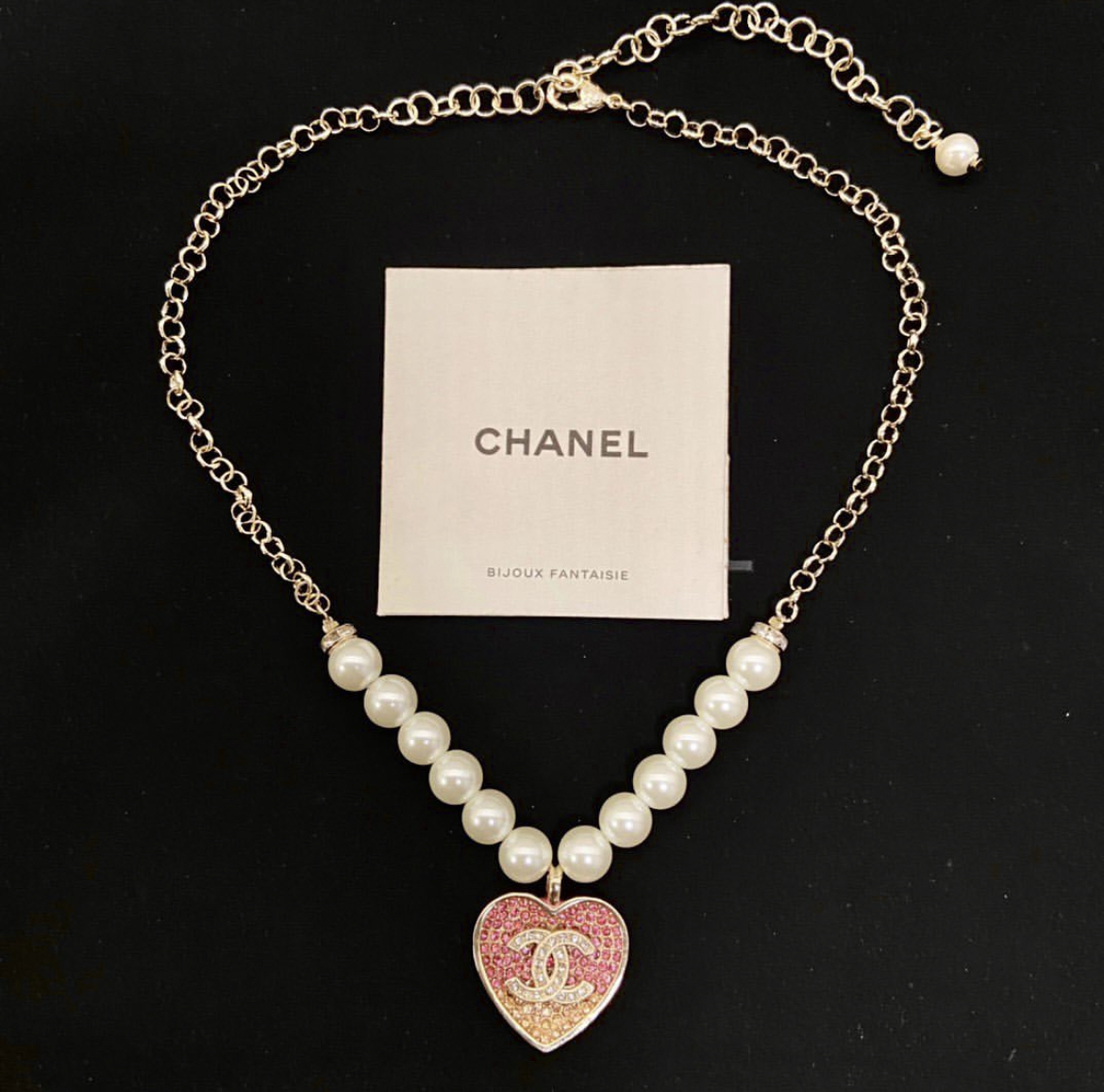香奶奶夢幻漸層粉金鑽/珍珠桃心 翻玩項鍊