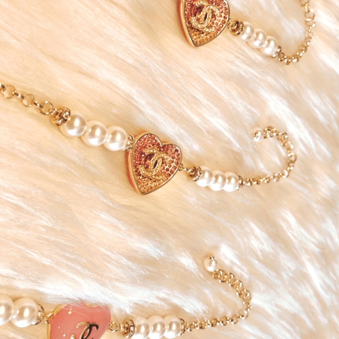 香奶奶夢幻漸層粉金鑽桃心 珍珠翻玩手鍊
