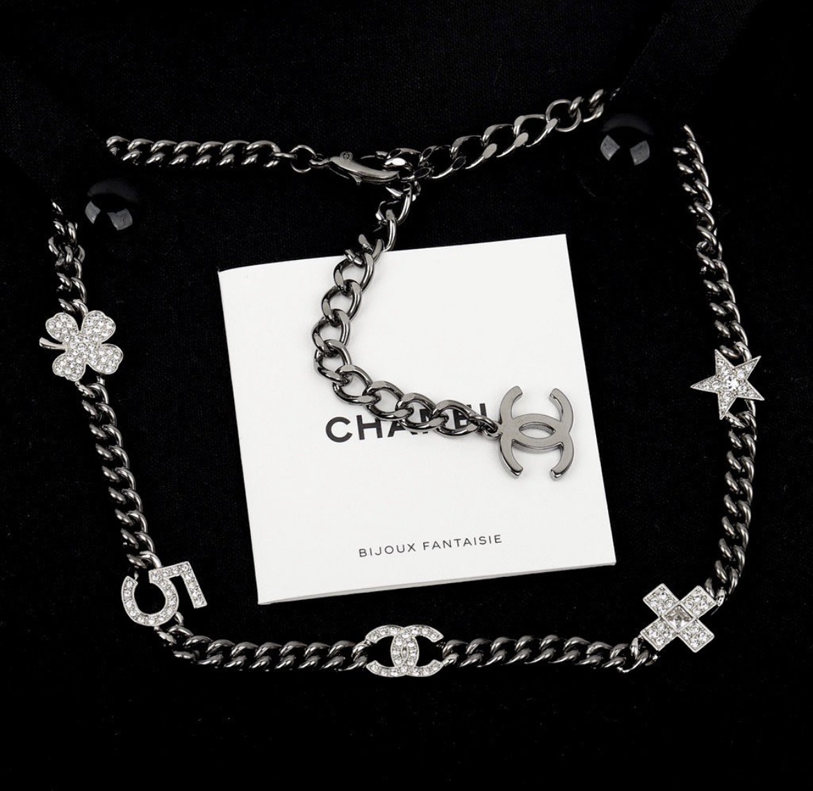 18”香奶奶經典黑銀鑽多元素logo高奢定製choker