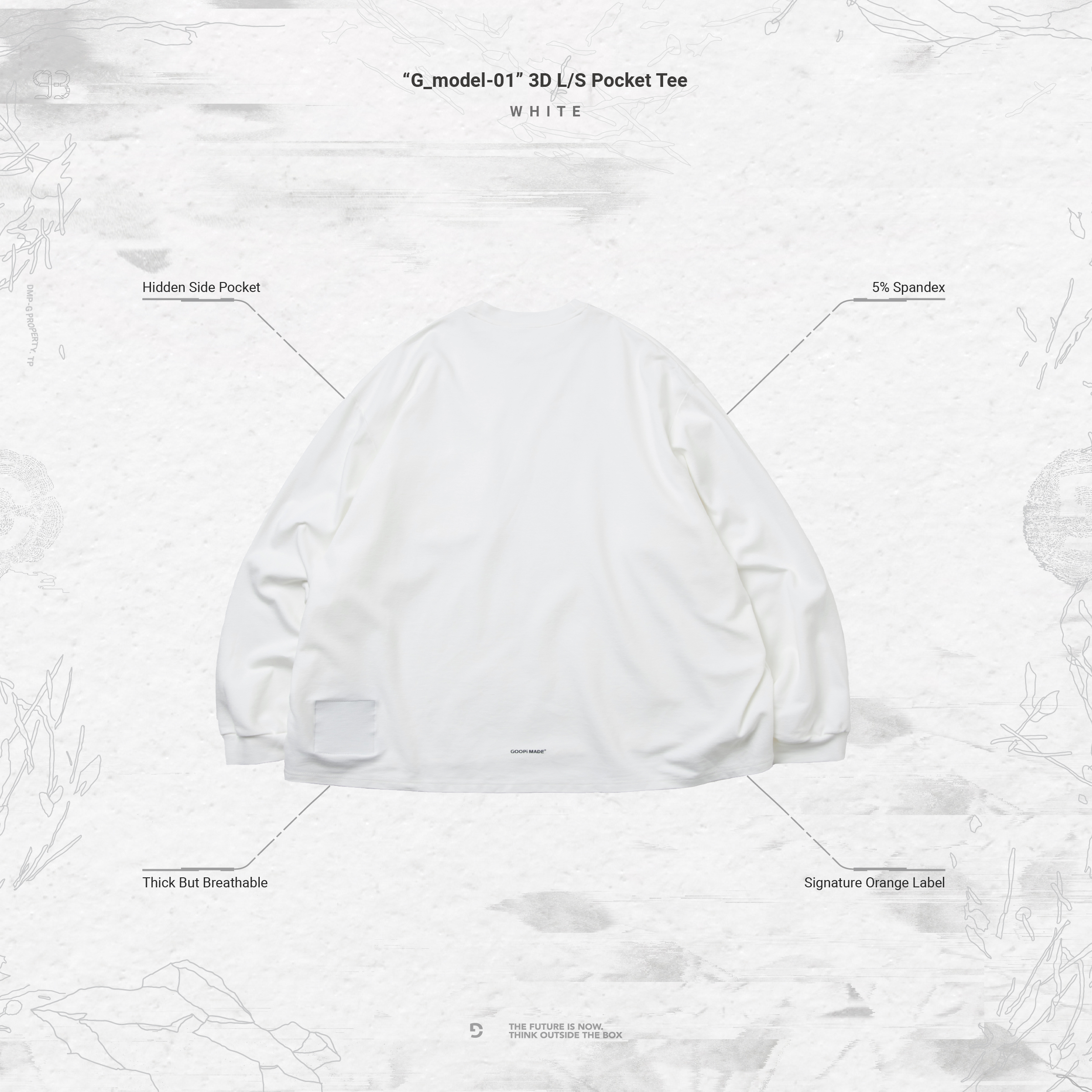 GOOPiMADE® - “G_model-01” 3D L/S Pocket Tee / White