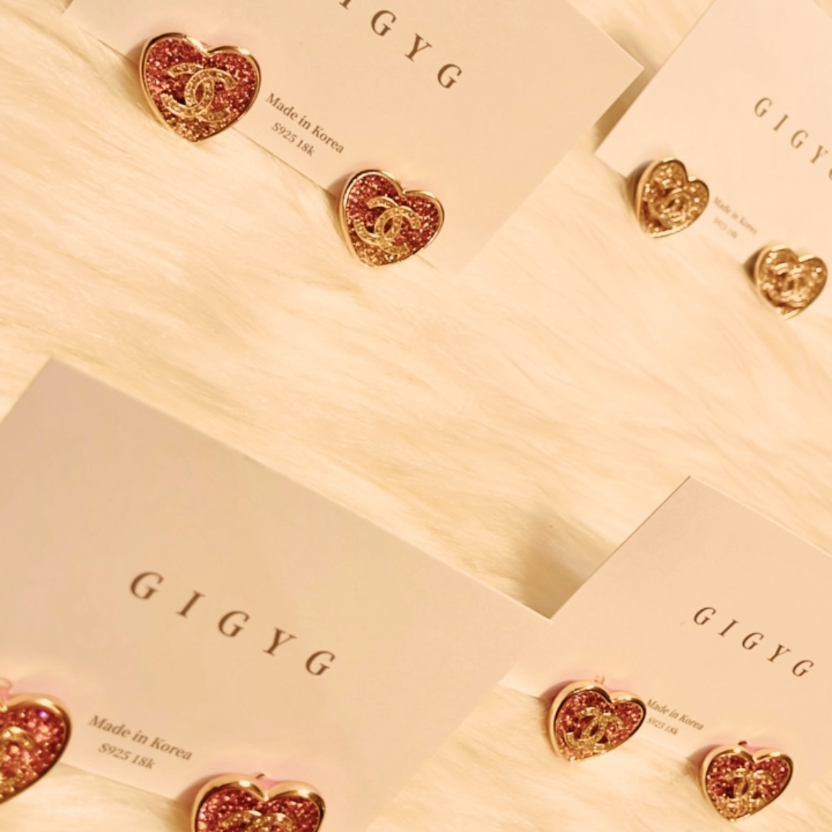 香奶奶粉金鑽 夢幻漸層桃心翻玩耳釘