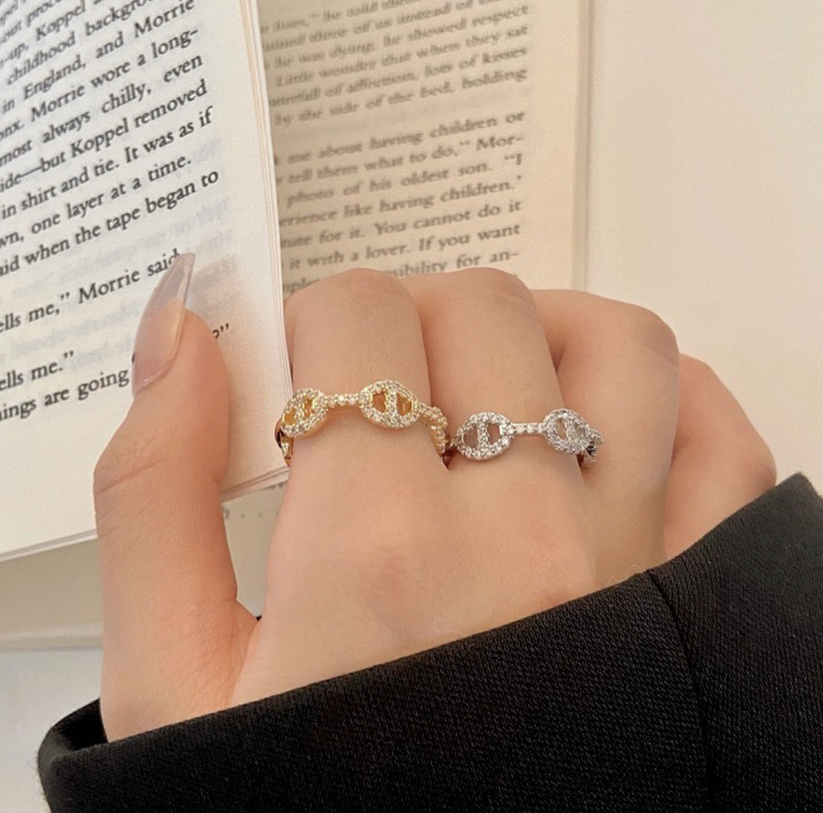 經典低奢豬鼻 金銀鑽一體式翻玩開口戒