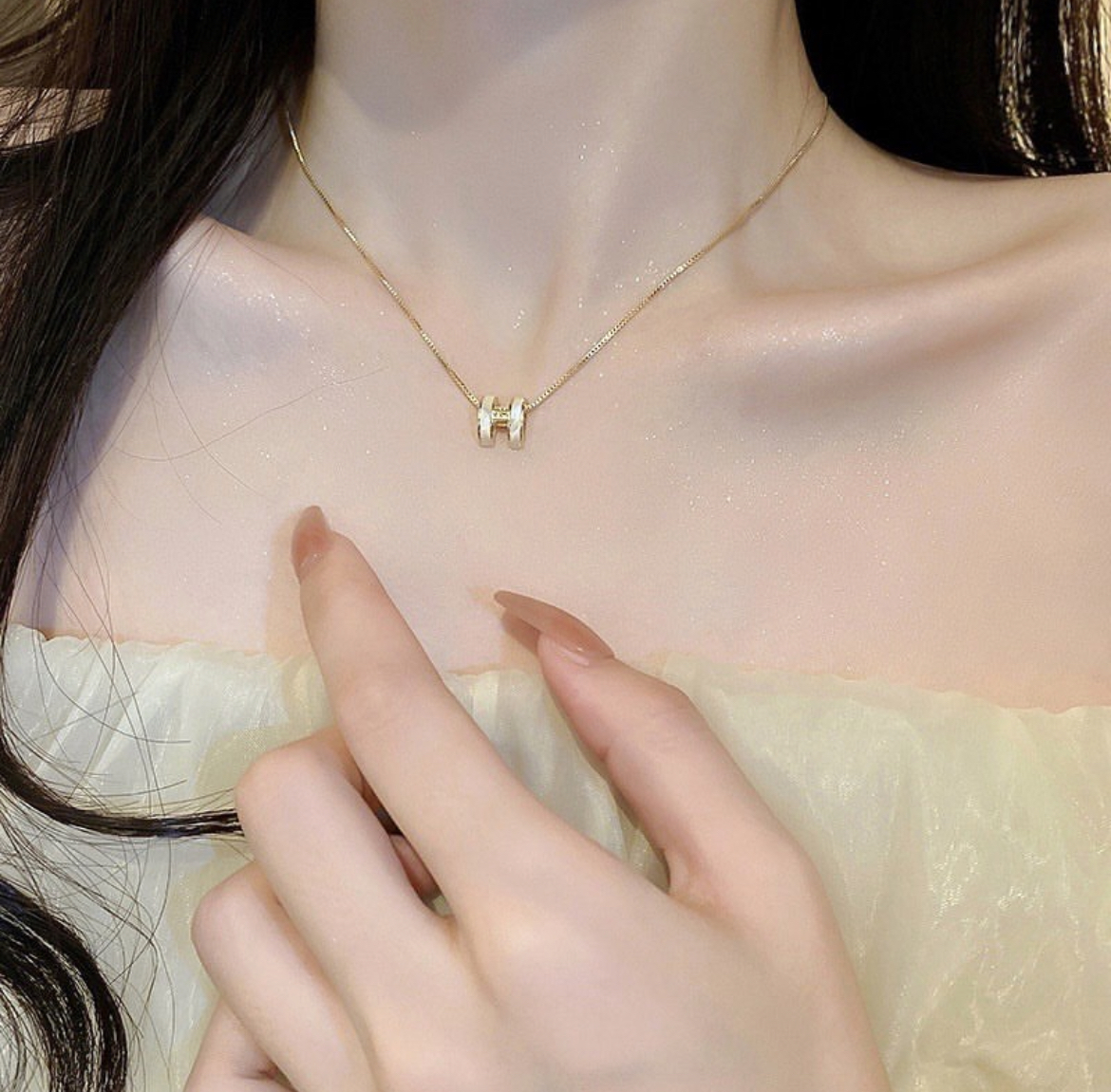 H 全白貝鑽項鍊