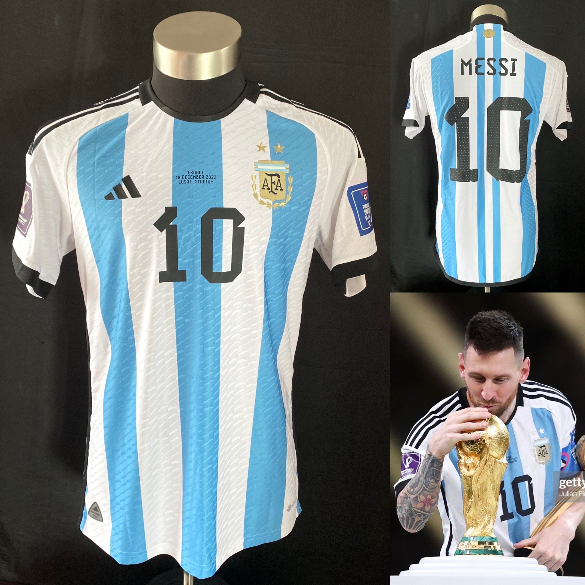 (Player Issue) Argentina 2022 FIFA World Cup Final Adidas Home Player Issue Shirt #10 MESSI
