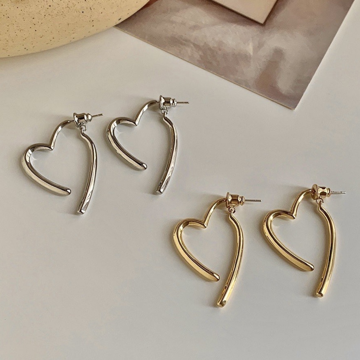 金銀鏤空心 前後扣耳釘