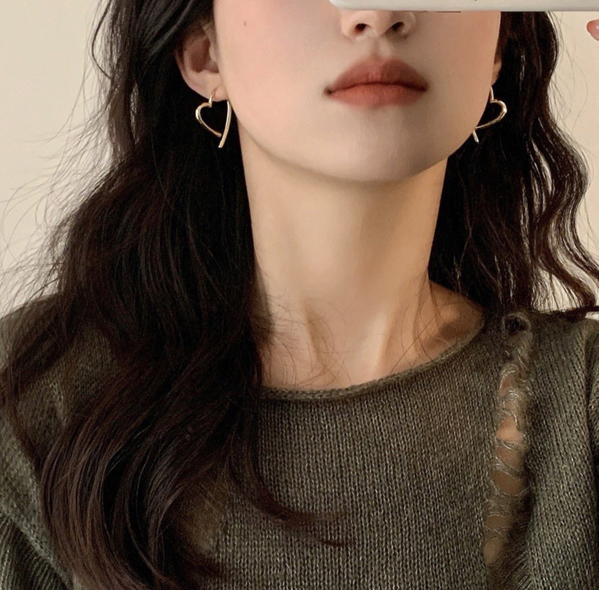 金銀鏤空心 前後扣耳釘