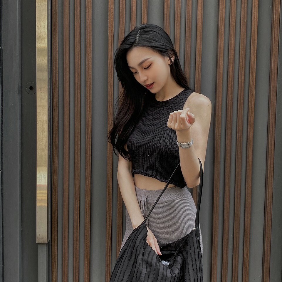 下卷邊粗針織背心/四色