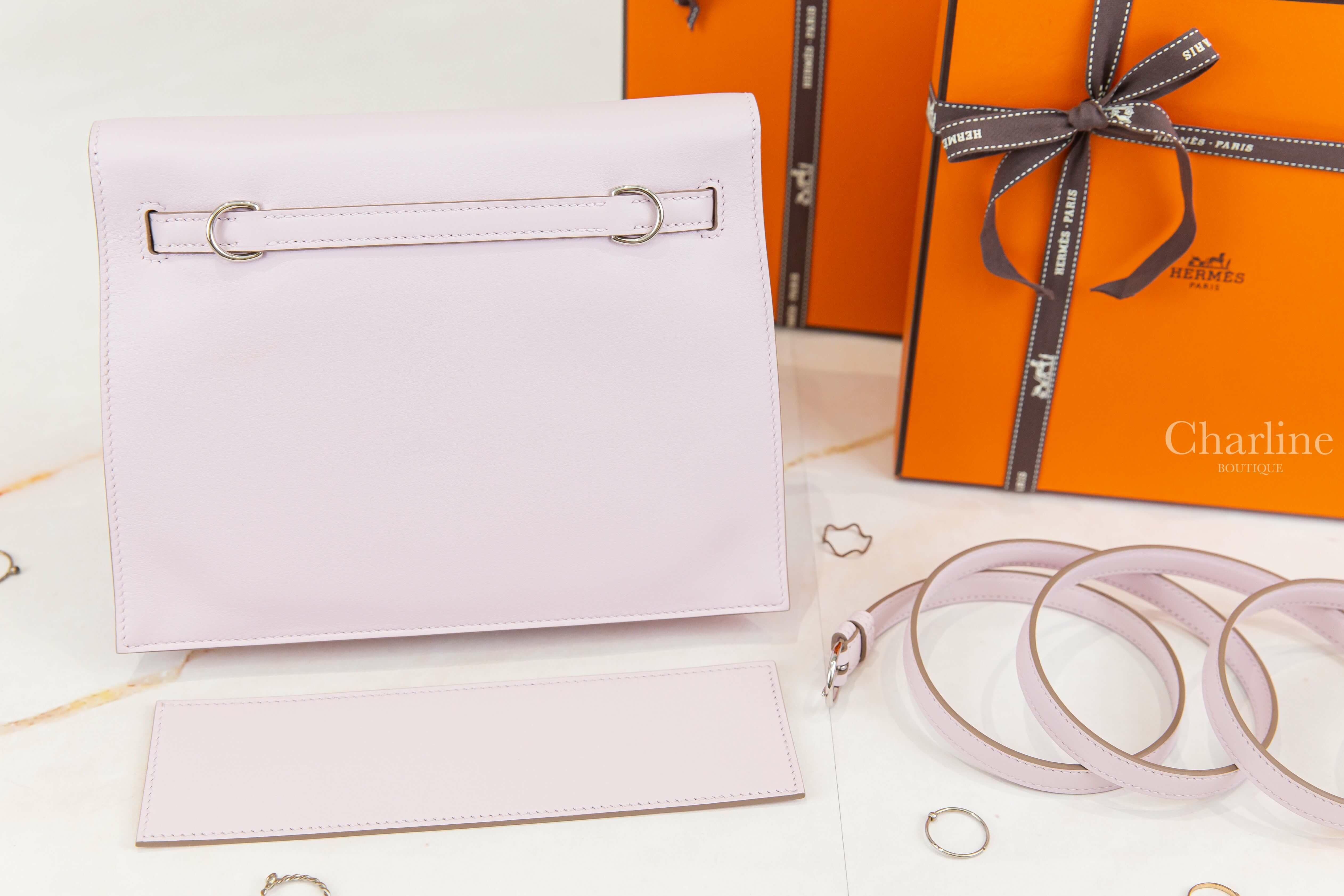 Hermès Kelly Danse 09 Mauve Pale Swift B刻淡紫色銀釦多用途凱莉包-Charline Boutique 精品代購