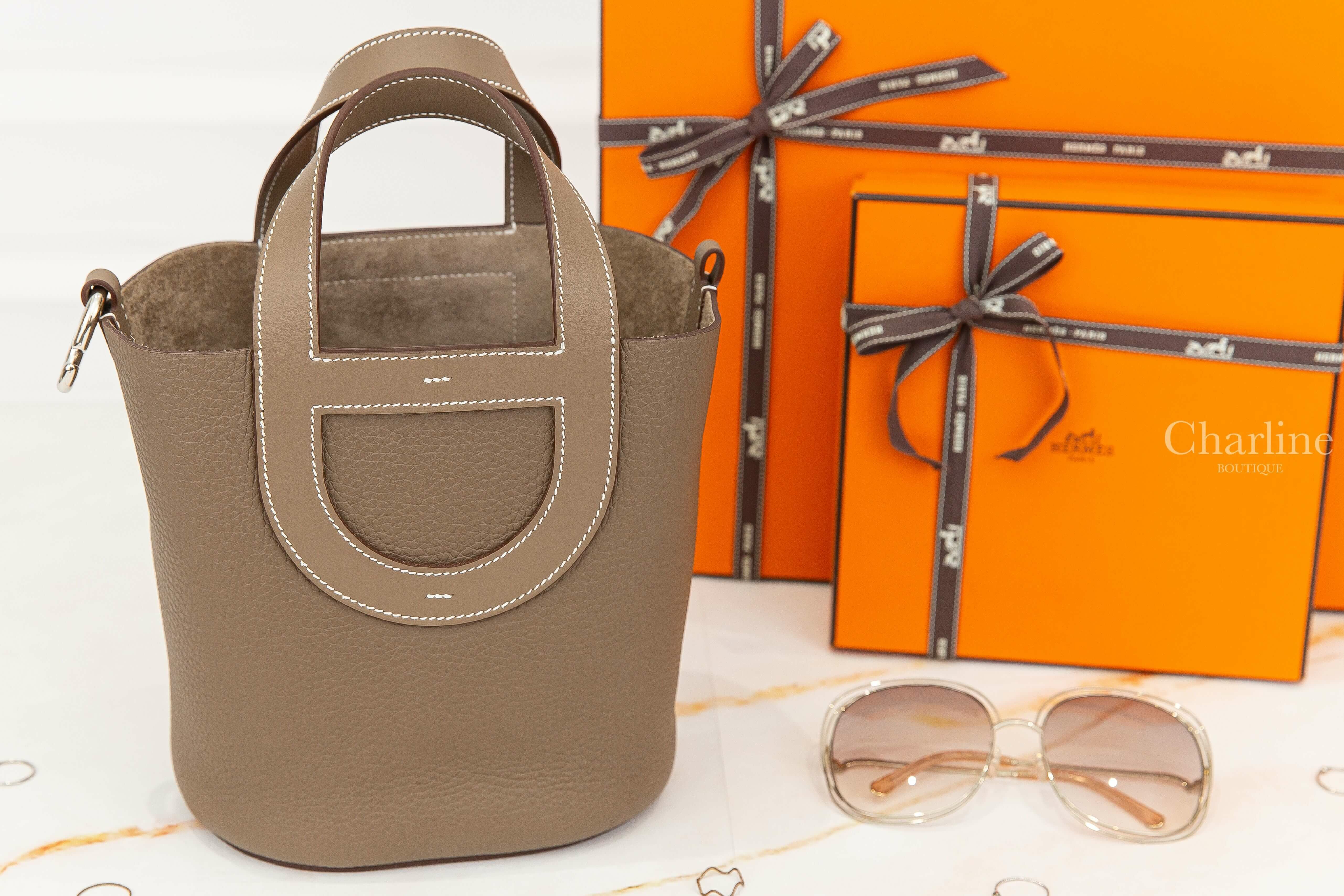 Hermès In The Loop 18cm 18 Etoupe Taurillon Clemence U刻大象灰銀釦小型提把水桶包-Charline Boutique 精品代購