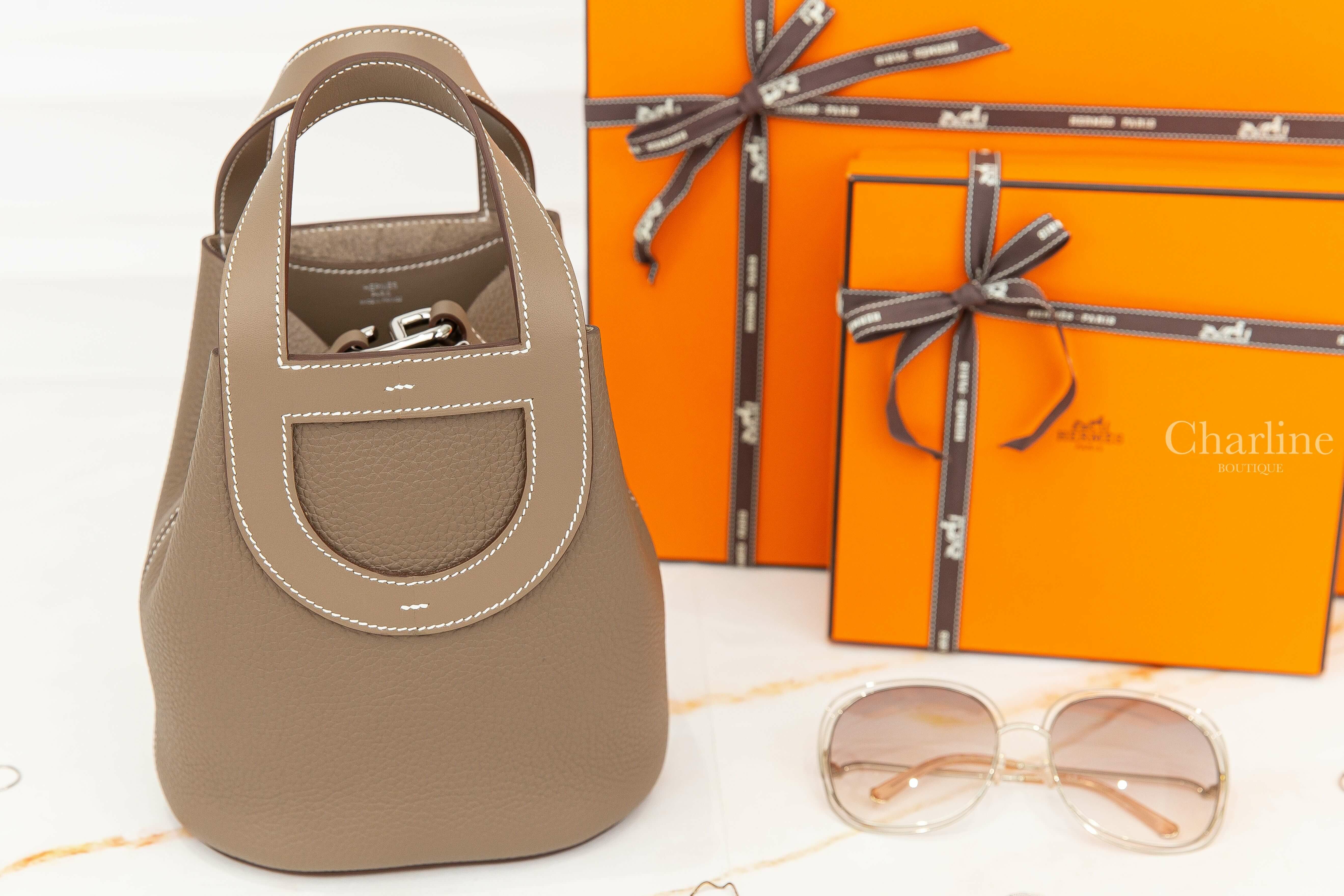 Hermès In The Loop 18cm 18 Etoupe Taurillon Clemence U刻大象灰銀釦小型提把水桶包-Charline Boutique 精品代購