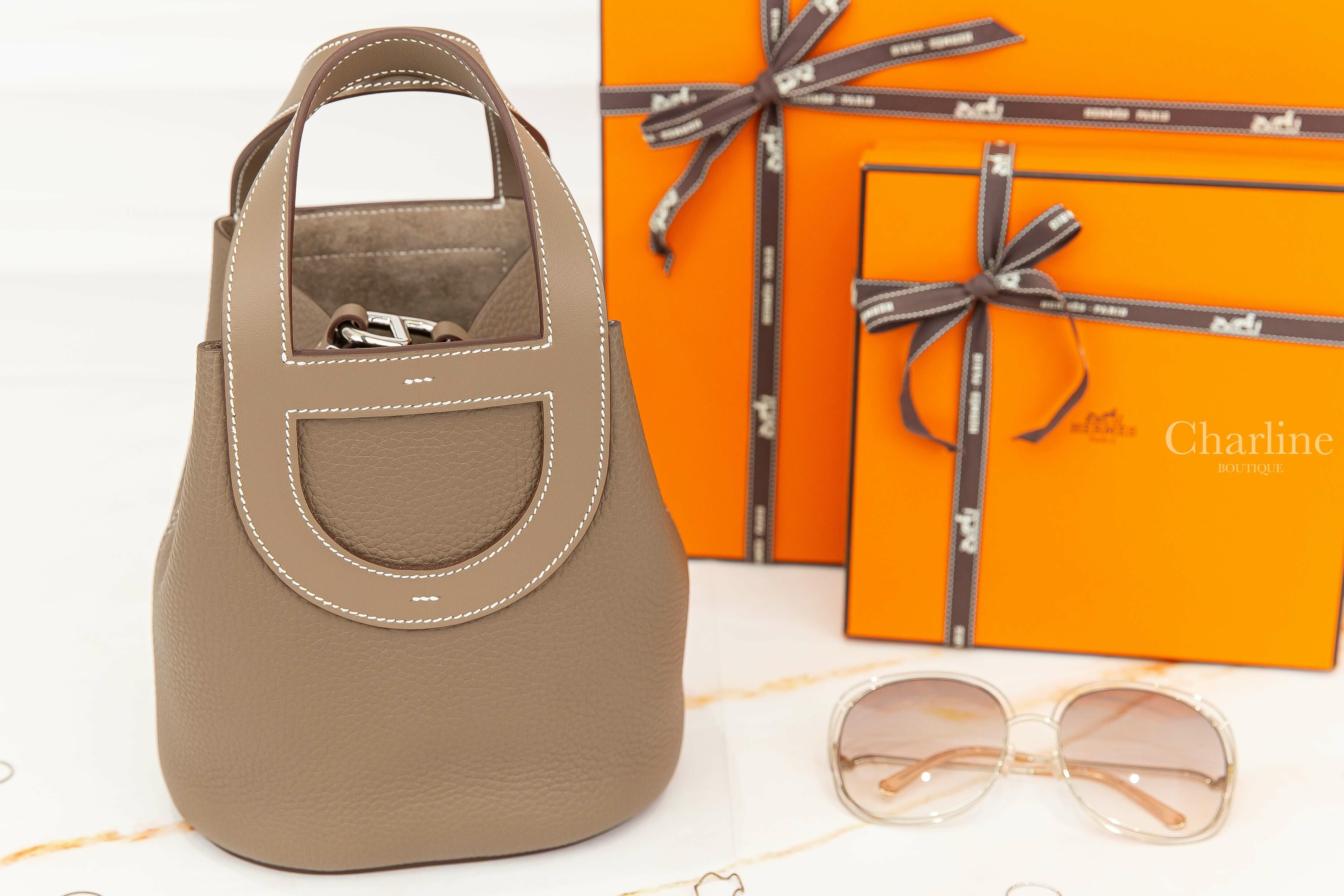 Hermès In The Loop 18cm 18 Etoupe Taurillon Clemence U刻大象灰銀釦小型提把水桶包-Charline Boutique 精品代購