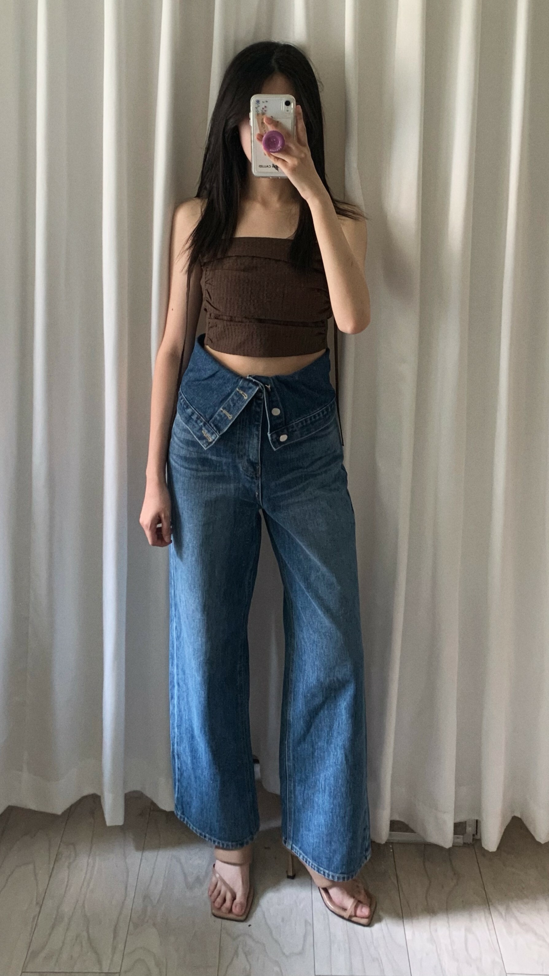 【瑕疵】鬆餅格露背抽繩上衣