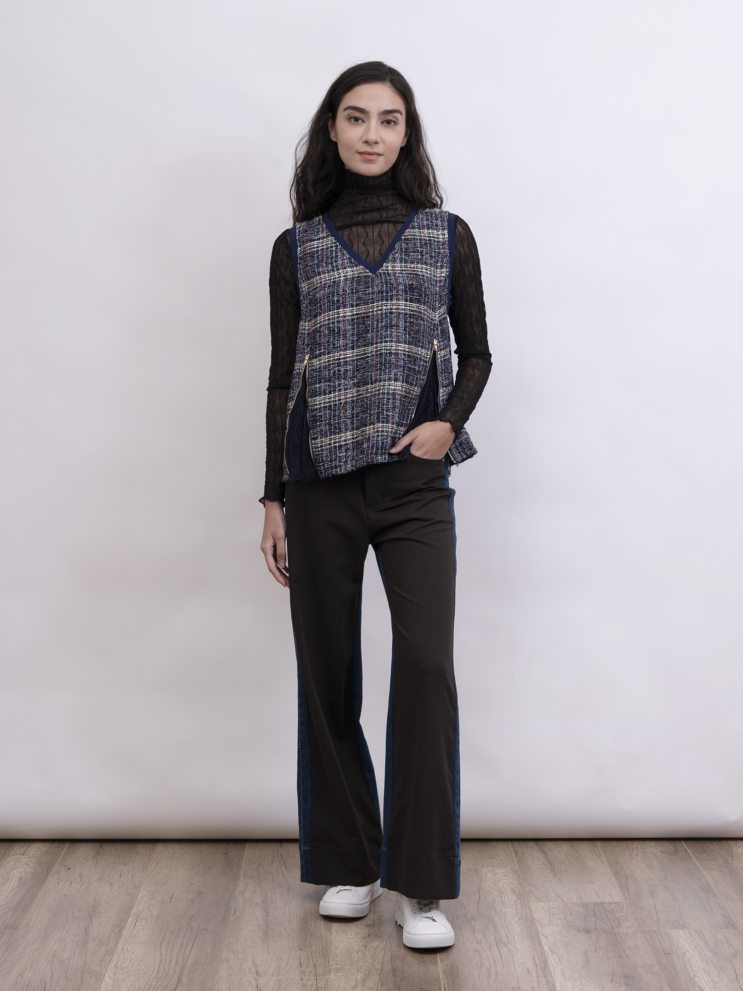 mi-tu 粗花呢V領背心