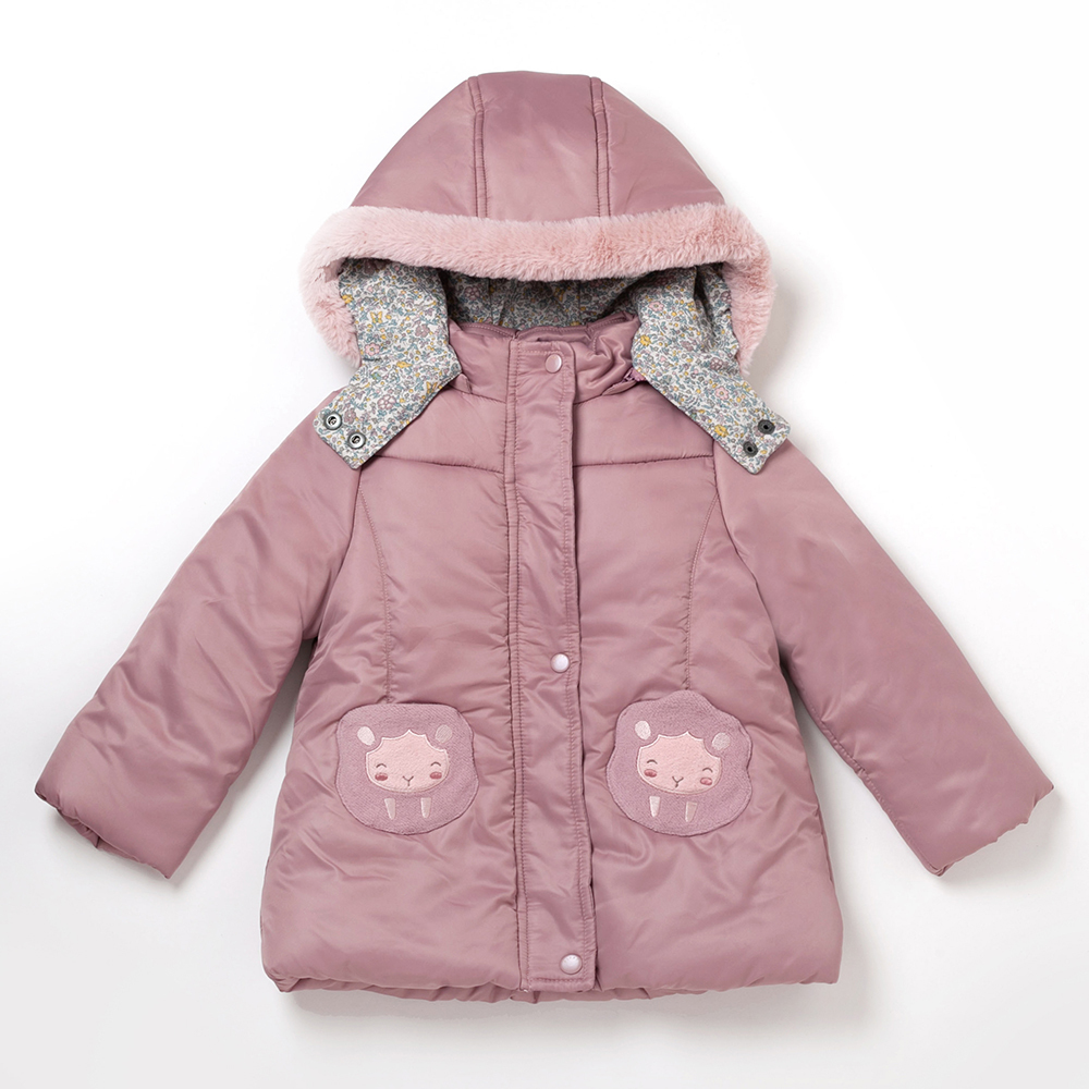PIPPY微笑小綿羊保暖連帽風衣鋪棉外套 粉