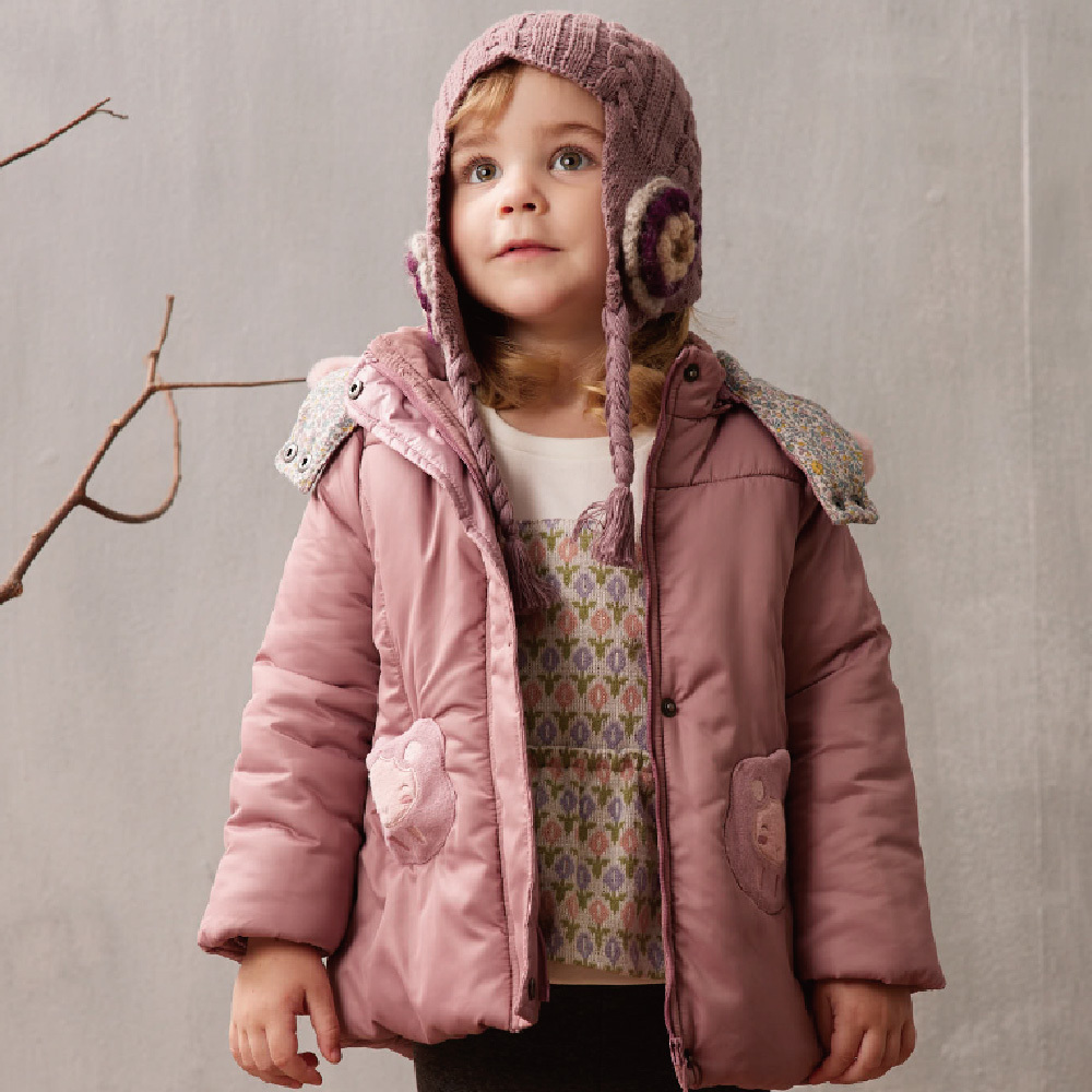 PIPPY微笑小綿羊保暖連帽風衣鋪棉外套 粉