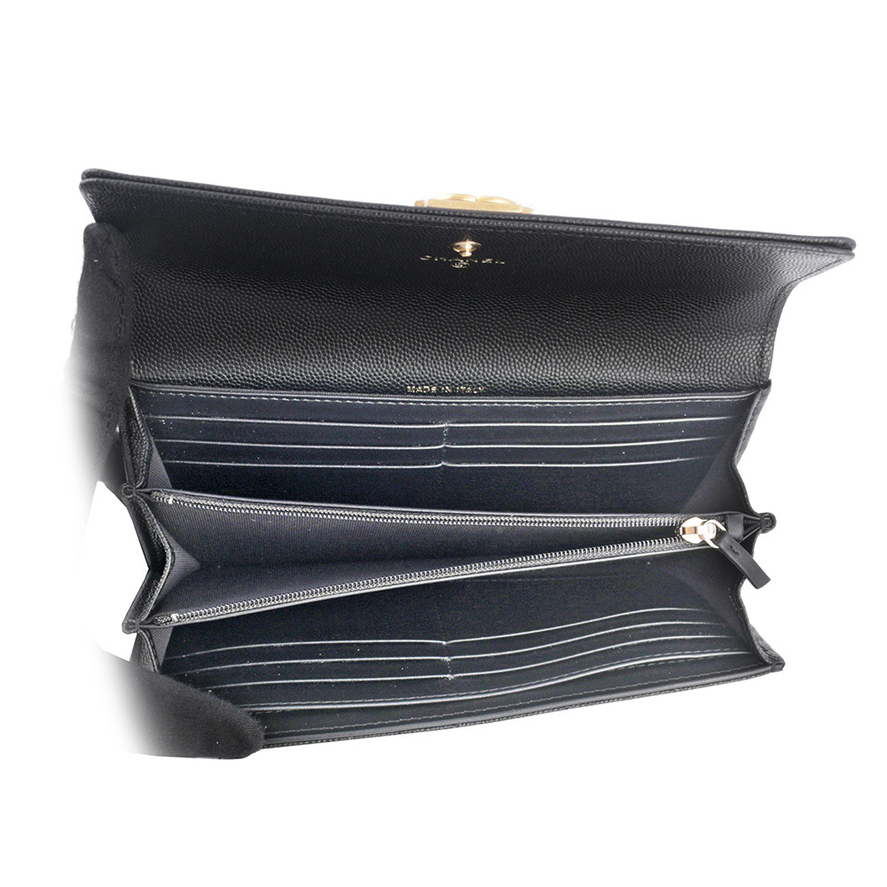 【CHANEL】Boy Chanel 霧金釦荔枝牛皮菱格紋壓釦長夾(黑色) A80286 B01490 94305