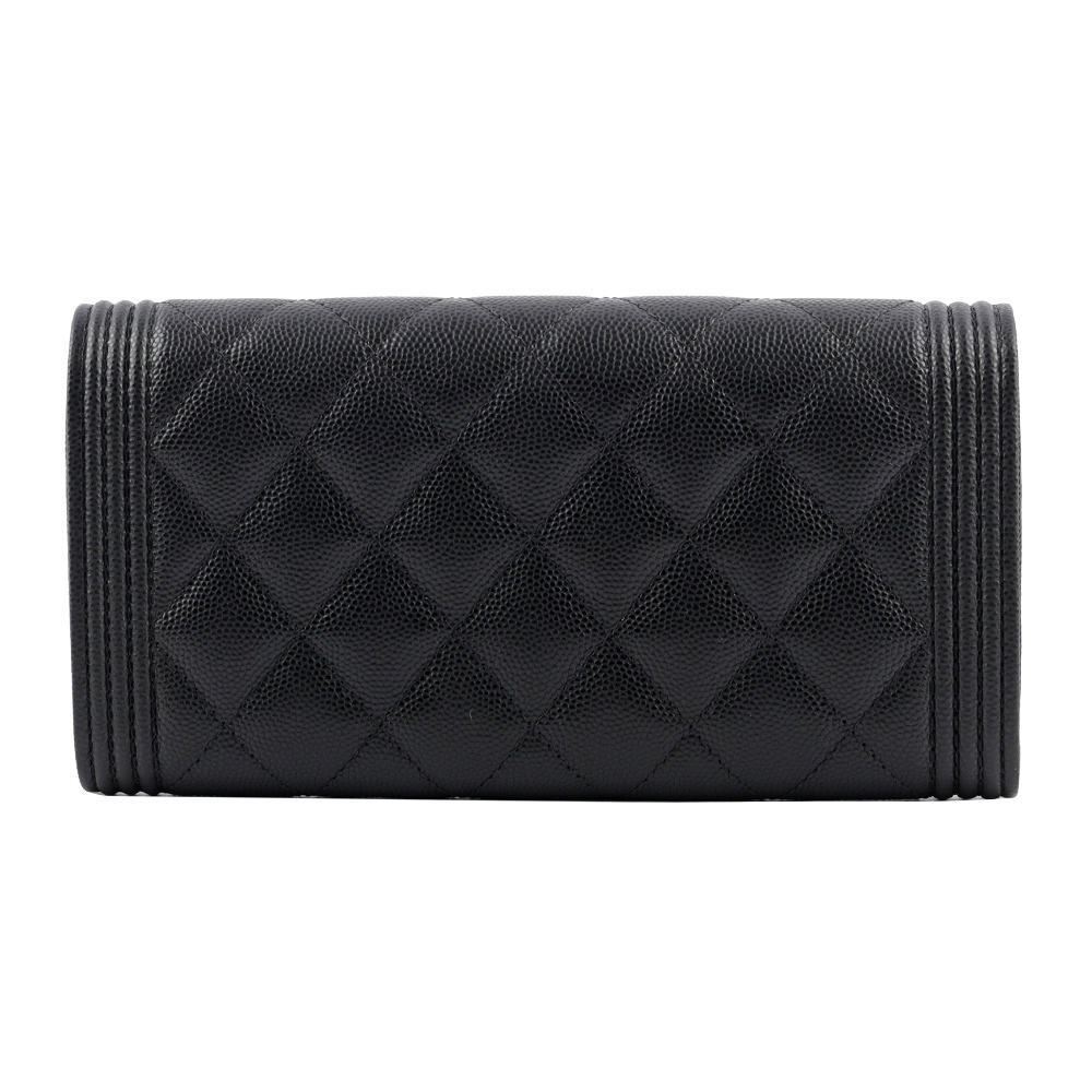 【CHANEL】Boy Chanel 霧金釦荔枝牛皮菱格紋壓釦長夾(黑色) A80286 B01490 94305