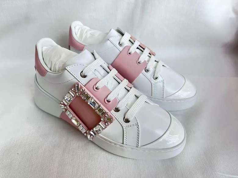 Roger Viver 水晶方扣白色拼粉紅色運動鞋 -M