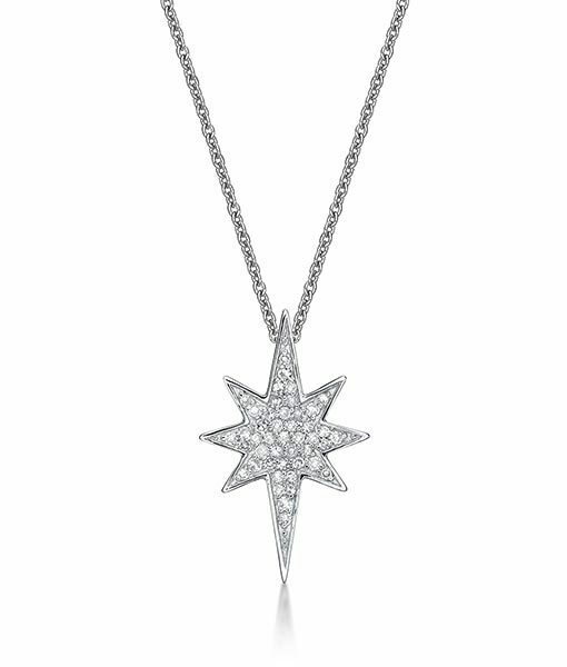 18K White Gold Pole star Diamond Pendant (Chain Included)