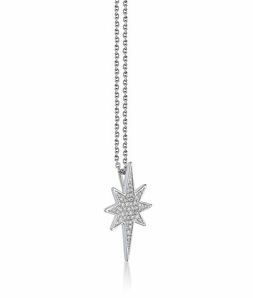 18K White Gold Pole star Diamond Pendant (Chain Included)