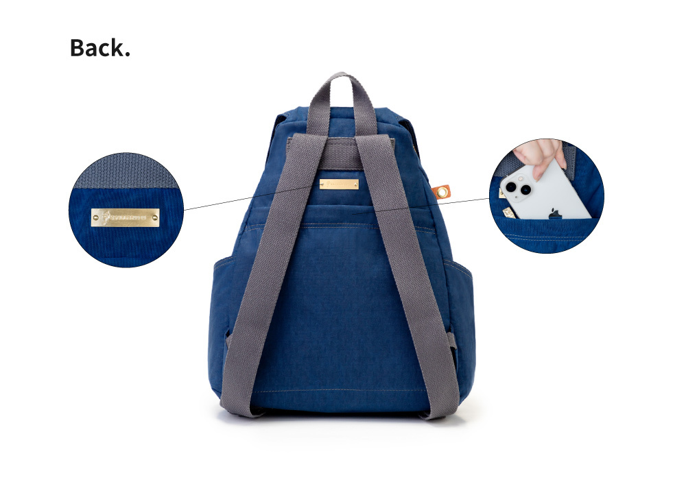 satana Soldier 小拉鍊後背包 海軍藍色 SOS0972-225 背面照