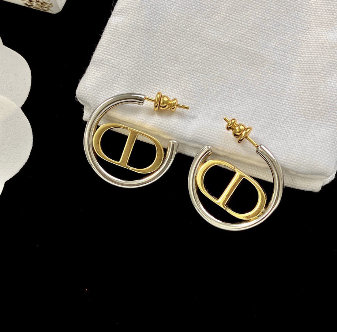 DIOR 金銀撞色雙D翻玩耳圈釘