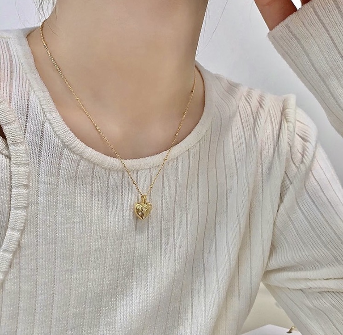 水碎鑽時髦小桃心 金銀細項鍊