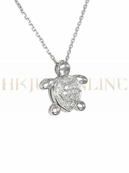 18K White Gold Turtle Diamond Pendant (Chain Included)